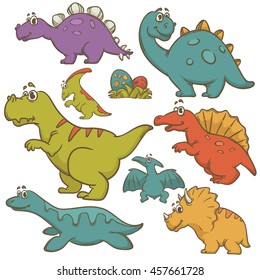 Dinosaur collection set. Dinosaurs cute monster animal and prehistoric. Cartoon style. Vector Illustration.