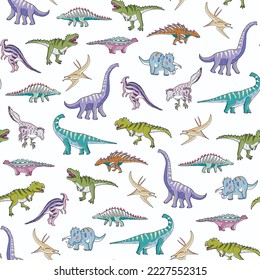 Dinosaur collection vector seamless pattern.