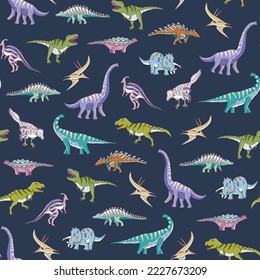 Dinosaur collection vector seamless pattern.
