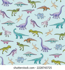 Dinosaur collection vector seamless pattern.