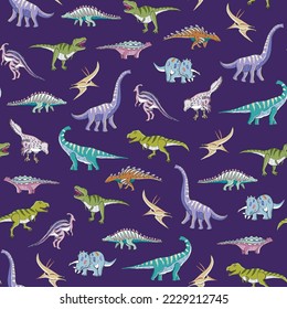 Dinosaur collection vector seamless pattern.