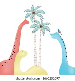 dinosaur color bird palm tee illustration art vector