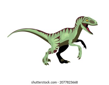 Dinosaur color cartoon composition with isolated image of velociraptor vector illustration