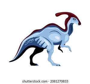 Dinosaur color cartoon composition with isolated image of parasaurolophus vector illustration
