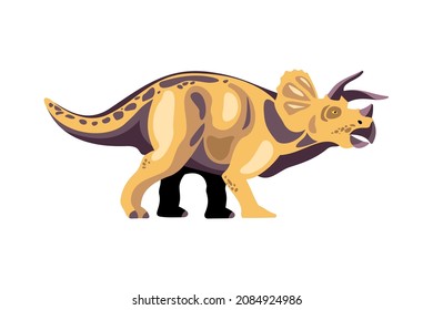 Dinosaur color cartoon composition with isolated image of triceratops vector illustration