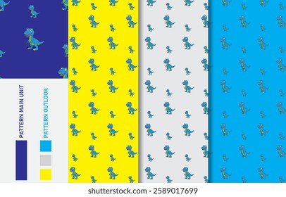 Dinosaur colorful seamless textile cloth pattern collection vector illustration