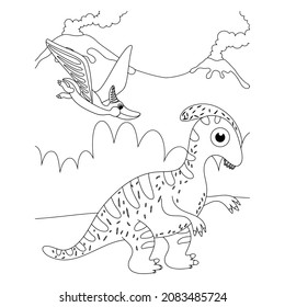 dinosaur Coloring book for children. Black and white vector illustration for coloring book