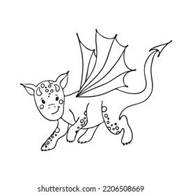 Dinosaur coloring book page for children. Cute cartoon dinosaur. Vector illustration, with a fun, cute character- a small dinosaur. For children's creativity , coloring by small children.