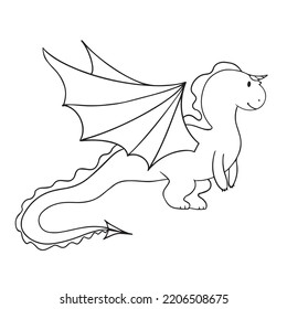 Dinosaur coloring book page for children. Cute cartoon dinosaur. Vector illustration, with a fun, cute character- a small dinosaur. For children's creativity , coloring by small children.