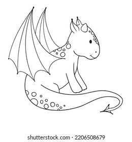 Dinosaur coloring book page for children. Cute cartoon dinosaur. Vector illustration, with a fun, cute character- a small dinosaur. For children's creativity , coloring by small children.