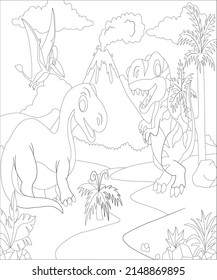 Dinosaur coloring book page for kids and adults