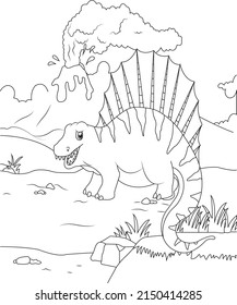 Dinosaur coloring page with background for kids