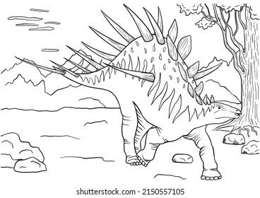 Dinosaur Coloring Page Education Fun Black Stock Vector (Royalty Free ...