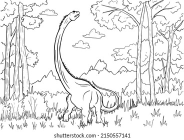 Dinosaur Coloring Page for Education and Fun. Black and White Prehistoric Illustration. Vector illustration