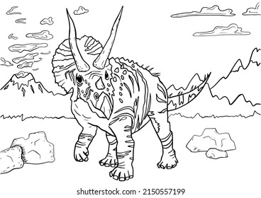 Dinosaur Coloring Page for Education and Fun. Black and White Prehistoric Illustration. Vector illustration