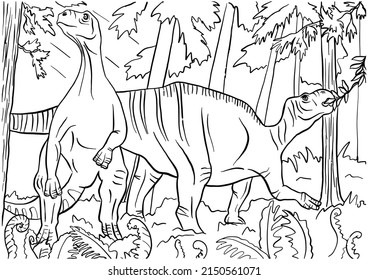 Dinosaur Coloring Page for Education and Fun. Black and White Prehistoric Illustration. Vector illustration