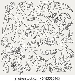 Dinosaur coloring page. Illustrated in a detailed and clear flat style. Ideal for children's coloring books and educational activities.