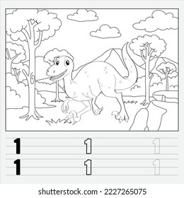 Dinosaur coloring page for kids and book