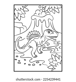 Dinosaur coloring page. Kids preschool activity coloring template.