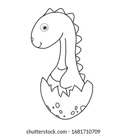Dinosaur coloring page outline for children and adults coloring book. Dino cute vector illustration in cartoon style isolated on white background.Outline stock illustration.Textile kids print and more