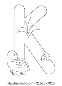 Dinosaur Coloring Page printable for children. Kids Alphabet, Font coloring – Letter K. Cute Dinosaur. Coloring Book. Vector illustration