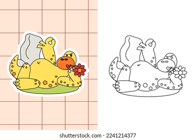 dinosaur colouring page and sticker for toddler