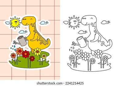 dinosaur colouring page and sticker for toddler