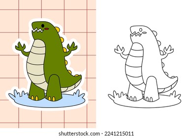 dinosaur colouring page and sticker for toddler