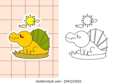 dinosaur colouring page and sticker for toddler