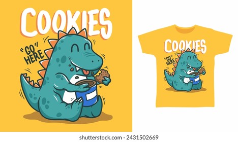 Dinosaurio con Cookies camiseta arte diseños de moda.