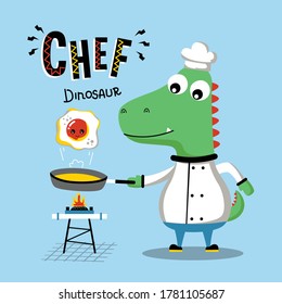 Dinosaur The Cool Chef Funny Animal Cartoon,vector Illustration