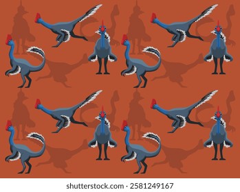 Dinosaur Corythoraptor Cute Cartoon Character Seamless Wallpaper Background