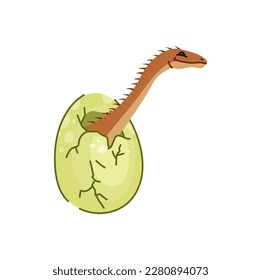 Dinosaur in cracked egg shell isolated extinct dino cartoon character. Vector raptor wild t-rex reptile, gigantic prehistoric beast, baby dinosaur