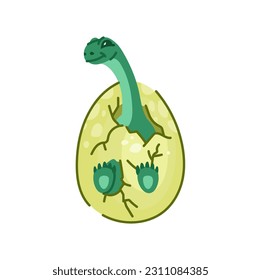 Dinosaur in cracked egg shell isolated cartoon animal. Vector parasaurolophus extinct animal. Herbivorous ornithopod dinosaur, walkeri dino, extinct dino