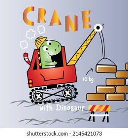 dinosaur and crane funny animal cartoon