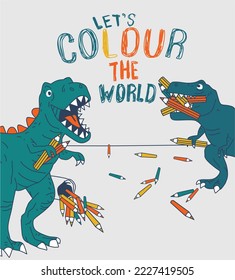 Dinosaurio con crayon - Volver a la escuela dinosaurio - vector , diseño para niños camisetas otras imprimir