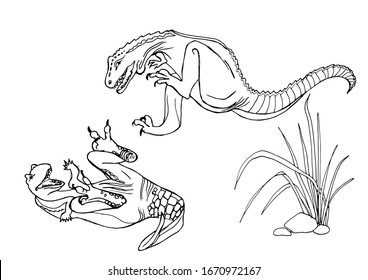 Dinosaur, Cretaceous, line illustration for coloring. Coloring book for adults and children. prehistoric period. Anti stress sketch collection with doodle and zentangle elements.