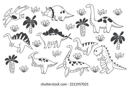 Dinosaur cute animal line simple style isolated set collection graphic design illustration