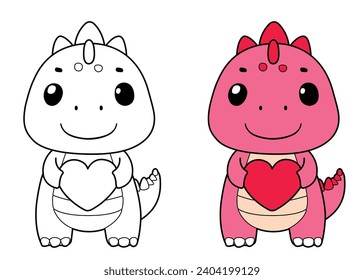 Dinosaur cute cartoon funny character 2 style vecter love theme, line art and 2D vector art isolated on white background.