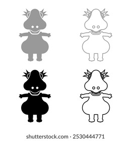 Dinosaur cute dino baby pretty set icon grey black color vector illustration image solid fill outline contour line thin flat style