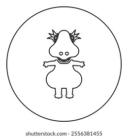 Dinosaur cute dino baby pretty icon in circle round black color vector illustration image outline contour line thin style