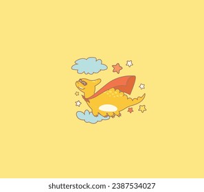 Dinosaurio lindo, mosca, héroe, estrella, nublado