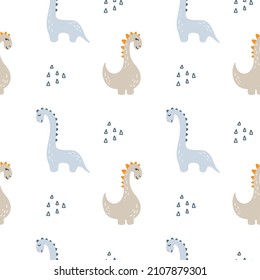 Dinosaur cute kids boy seamless pattern. Little cute dinos. Vector illustration. Baby dino scandinavian style. Doodle funny animals design for childish textile.