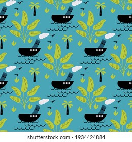 Dinosaur cute kids seamless pattern. Little cute dinos. Vector illustration. Baby dino scandinavian style. Doodle funny animals design for childish textile.