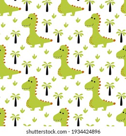 Dinosaur cute kids seamless pattern. Little cute dinos. Vector illustration. Baby dino scandinavian style. Doodle funny animals design for childish textile.