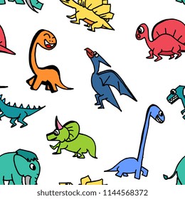 Dinosaur cute seamless drawing contour for kids and children.