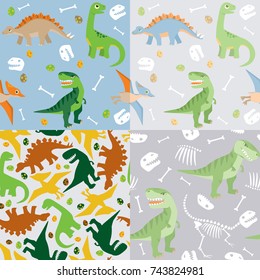 Dinosaur cute seamless pattern set