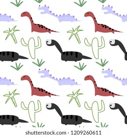 Dinosaur cute seamless pattern vector for kids and baby fashion. Background funny character children theme ready for textile print.