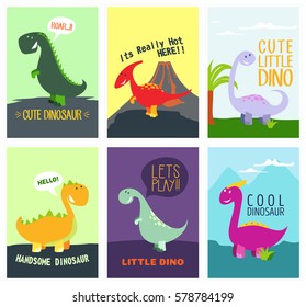Dinosaur cute t-shirt graphics set. Print design with dinosaur for baby fashion, vector illustration