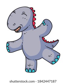 Dinosaur dancing. Cute cartoon tyrannosaurus musical dancer isolated on white background. Dinosaur dancing vector illustration